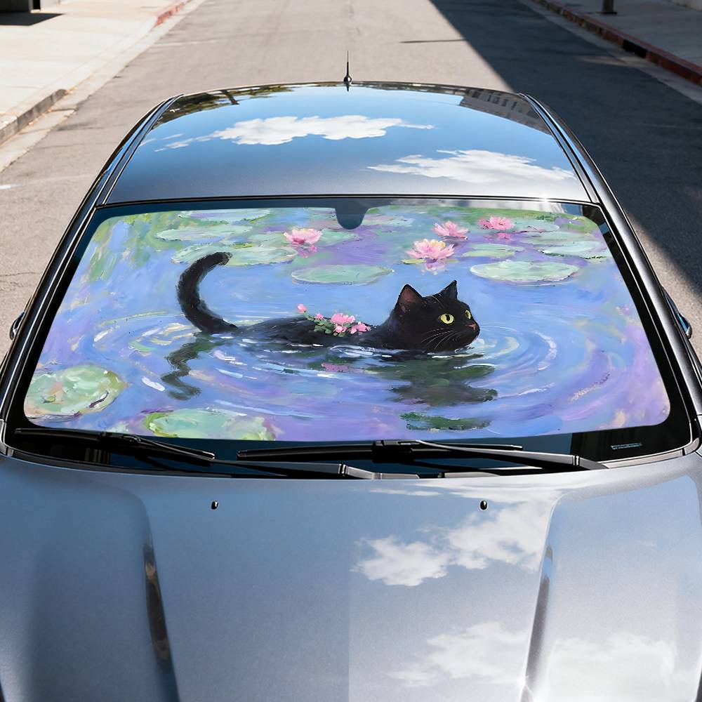 Cartoon Cat In Lotus Leaf Car  - Windshield Sun Shade recension och pris