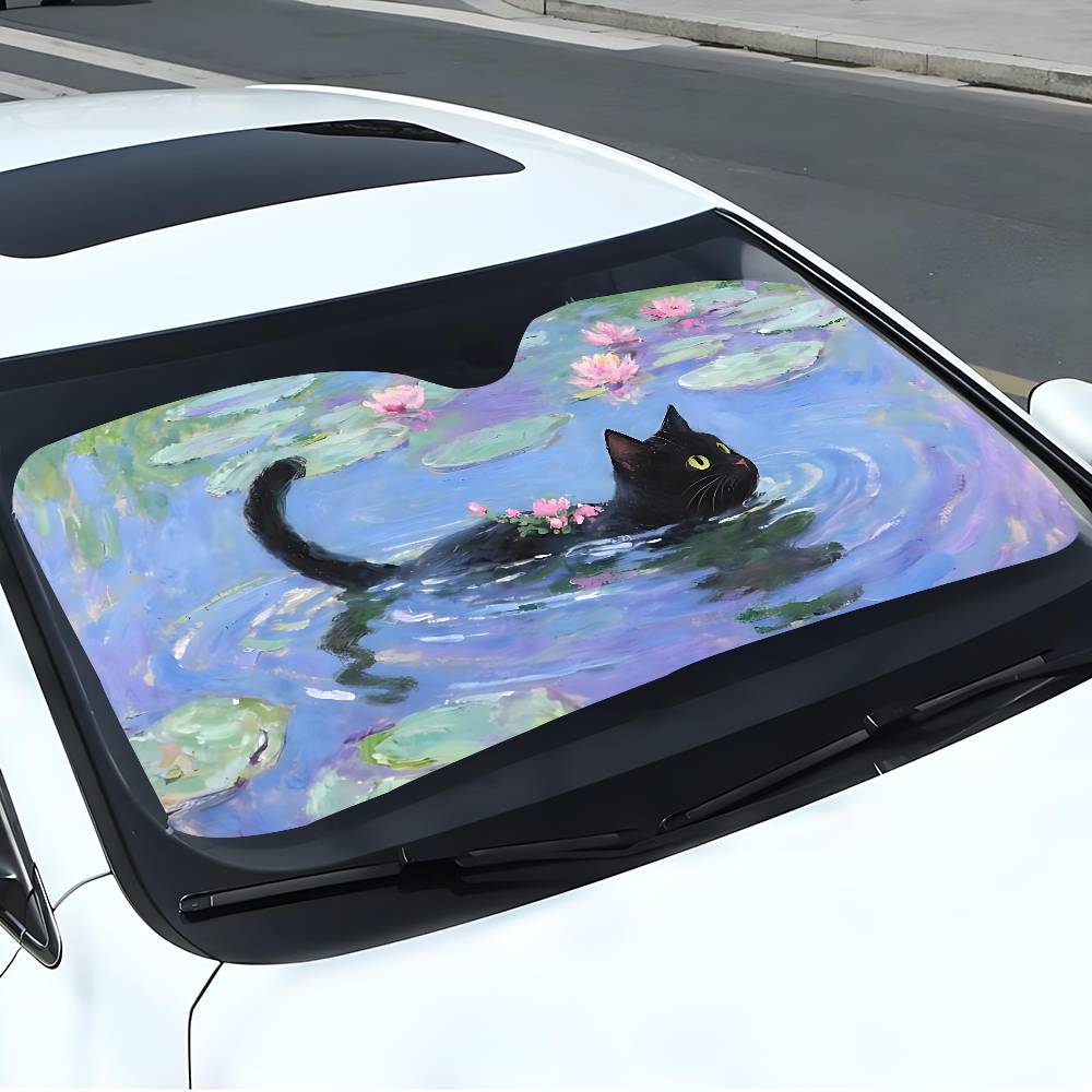 Cartoon Cat In Lotus Leaf Car  - Windshield Sun Shade recension och pris